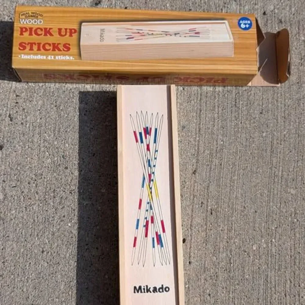 Vintage Mikado Pick Up Sticks Game Real Wood Games Complete Box Set 41 Sticks